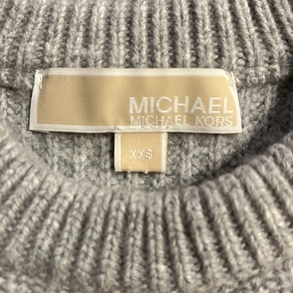 MICHAEL Michael Kors Rib Ruffle Sweater XXS Gray Wool Cashmere Chunky Knit - Picture 6 of 10